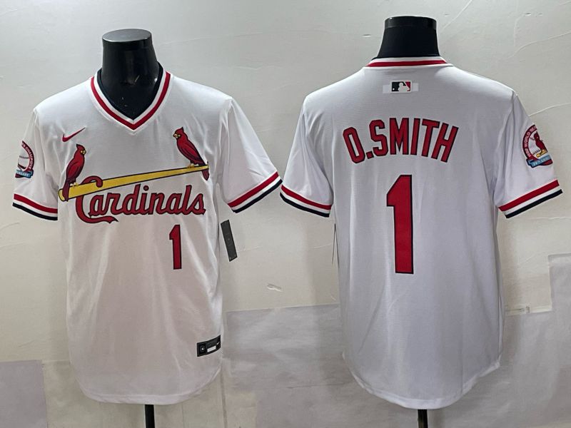 Men St.Louis Cardinals Nike #1 O.Smith White Throwback 2025 MLB Jersey 01